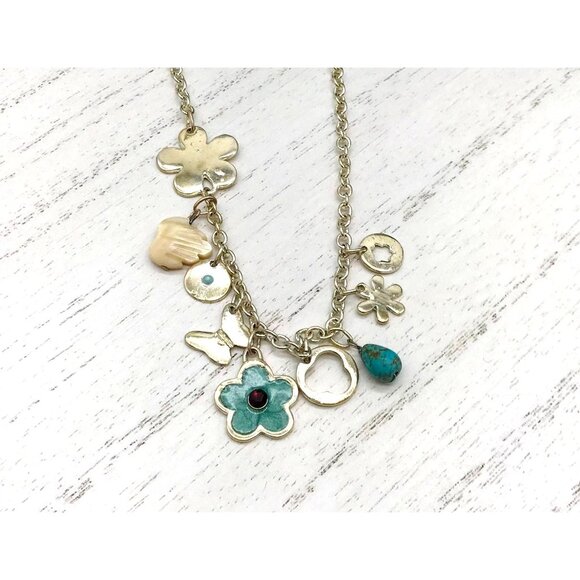 Vintage Silver Tone Charm Necklace W/ Assorted Flower & Animal Pendants - Picture 1 of 4